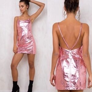 NWT For Love and Lemons Luna Pink Metallic Mini Dress Size Medium